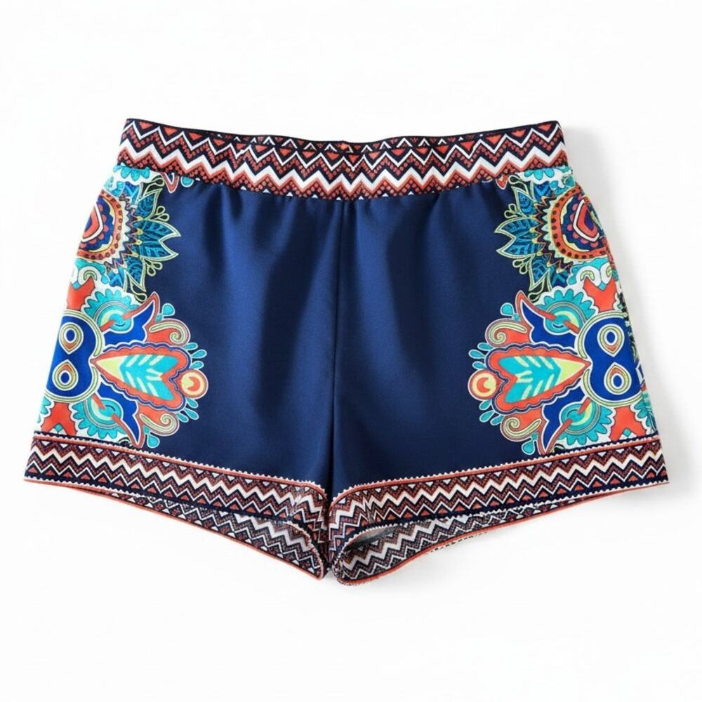 Sweet Wanderer Boho Print Shorts Navy Multi Color Size Large